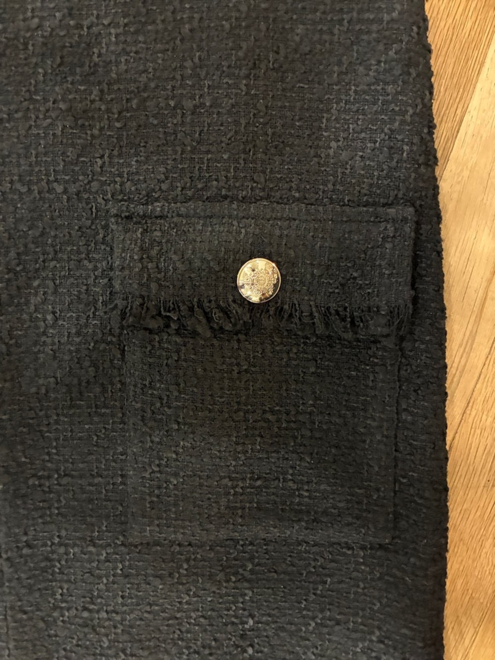 Mango Black Tweed Pocket Shift Dress with Gold Buttons - Picture 2 of 3